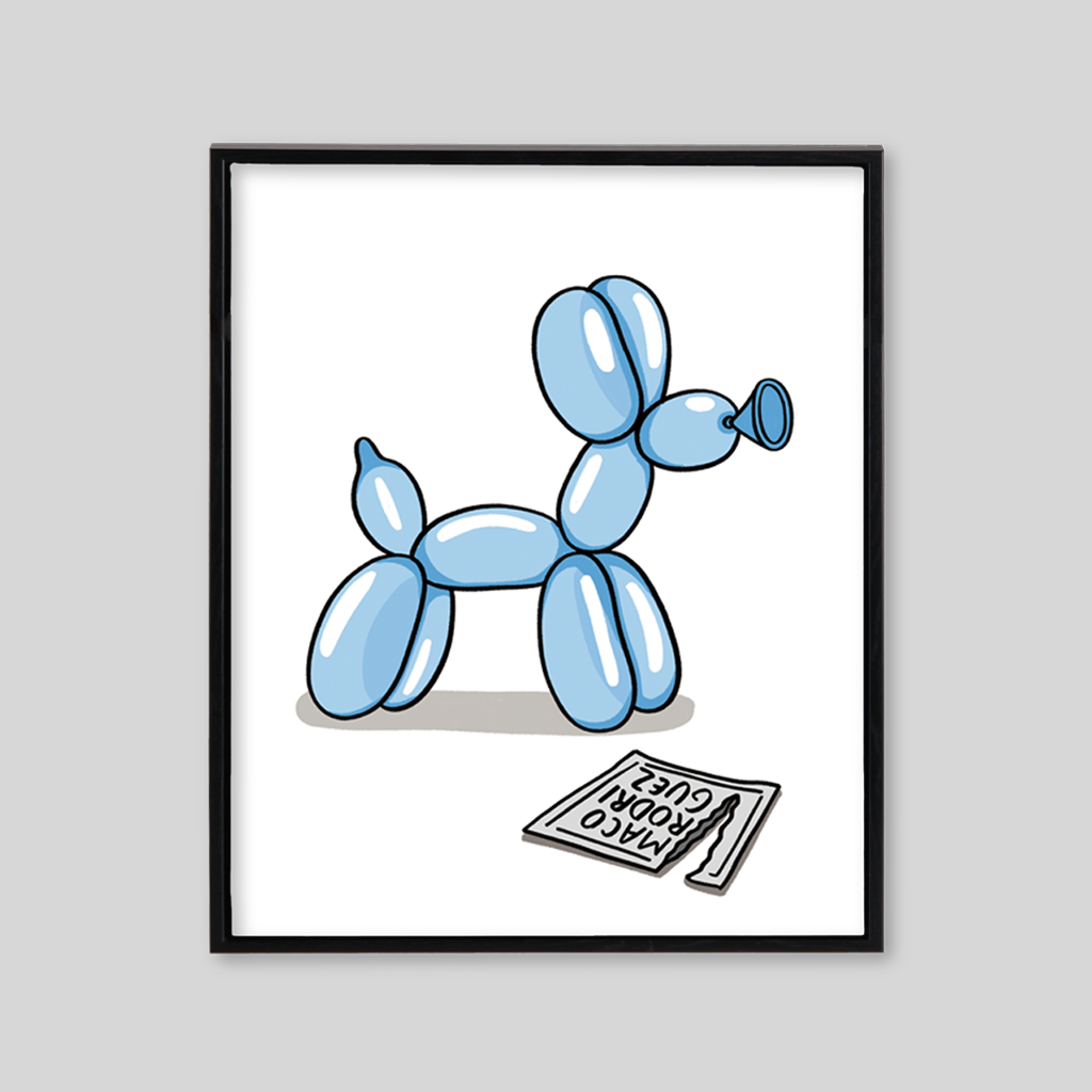 White canvas with balloon dog illustration